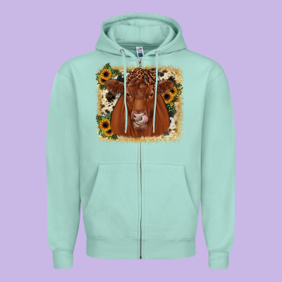 Red Angus Cowhide Sunflower Zipper Hoodie Designed By Jahusdesignshop