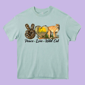 Peace Love Wild Cat Heavy Core Tee Designed By Lillyallendesigns