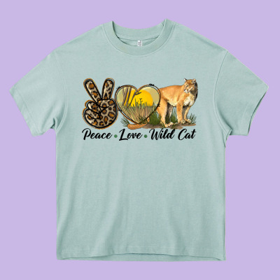 Peace Love Wild Cat Heavy Core Tee Designed By Lillyallendesigns