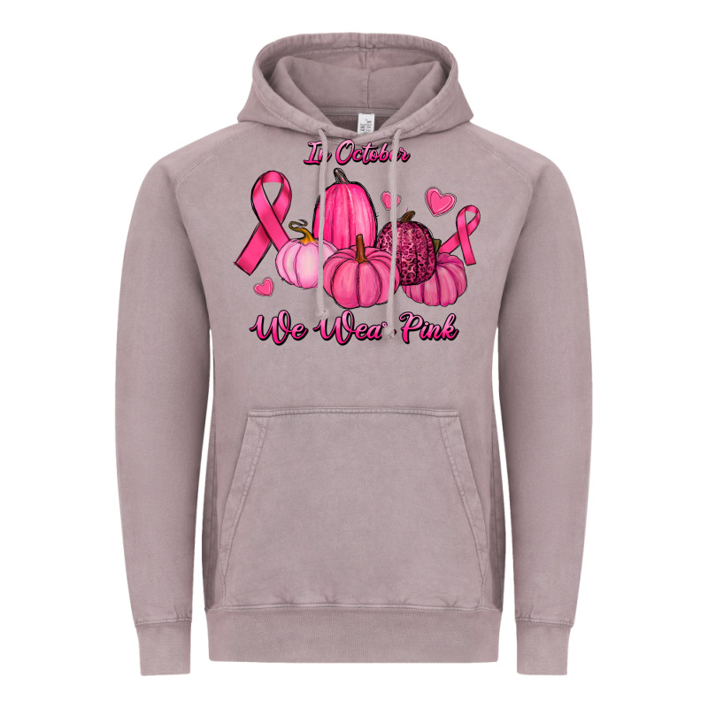 In October We Wear Pink Pumpkins Vintage Hoodie by RanaPortraitStore | Teevron