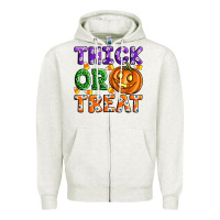 Oatmeal Heather Thick Or Treat Zipper Hoodie - Artiststas