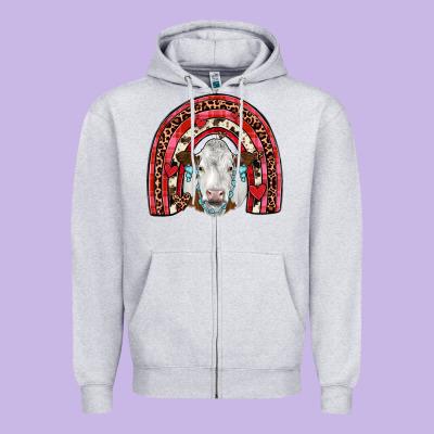 Valentines Simmental  Rainbow Zipper Hoodie Designed By Jahusdesignshop