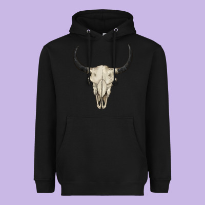Bull Skull Heavyweight Hoodie Designed By Barkaloodesign