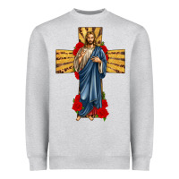 Heather Grey jesus christ cross Heavyweight Sweatshirt - texasbilliewilder