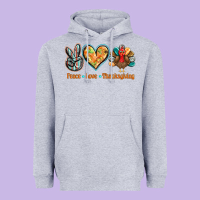 Peace Love Thanksgiving Heavyweight Hoodie Designed By Barkaloodesign