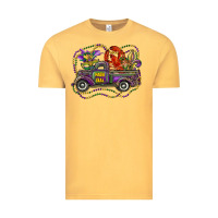 Vintage Mustard mardi gras truck with mask fleur de lis and crawfish Vintage Tee - RanaPortraitStore