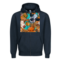 Navy autumn cows seamless pattern Zipper Hoodie - BundleAndBundleShop