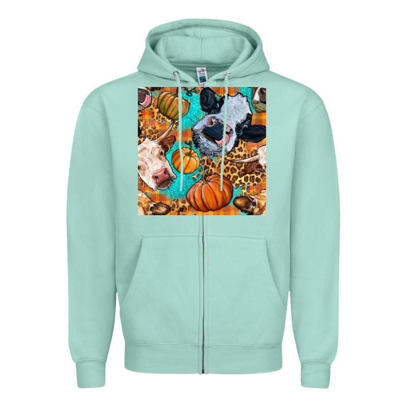 Autumn Cows Seamless Pattern Zipper Hoodie by BundleAndBundleShop | Teevron