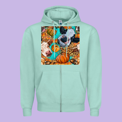 Autumn Cows Seamless Pattern Zipper Hoodie Designed By Bundleandbundleshop