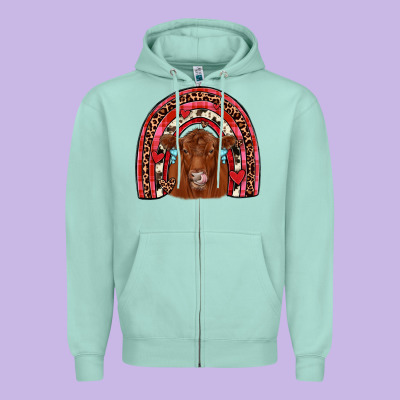 Valentines Red Angus Rainbow Zipper Hoodie Designed By Jahusdesignshop