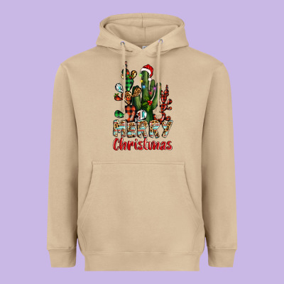 Merry Christmas Cactus Western Heavyweight Hoodie Designed By Barkaloodesign