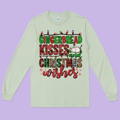 Gingerbread Kisses And Christmas Wishes Long Sleeve Tee Designed By Fadigitalartstudio