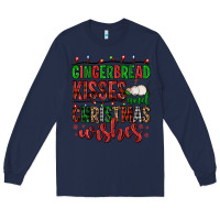 Navy gingerbread kisses and christmas wishes Long Sleeve Tee - FaDigitalArtStudio