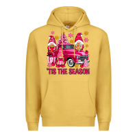 Antique Gold Tis' the season pink Christmas gnomes truck Premium Hoodie - NancyCooperArtShop