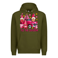 Army Green Tis' the season pink Christmas gnomes truck Premium Hoodie - NancyCooperArtShop