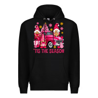 Black Tis' the season pink Christmas gnomes truck Premium Hoodie - NancyCooperArtShop