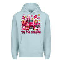 Blue Mist Tis' the season pink Christmas gnomes truck Premium Hoodie - NancyCooperArtShop