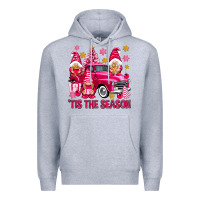 Heather Grey Tis' the season pink Christmas gnomes truck Premium Hoodie - NancyCooperArtShop