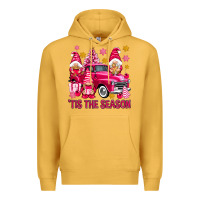 Mustard Tis' the season pink Christmas gnomes truck Premium Hoodie - NancyCooperArtShop