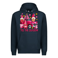 Navy Tis' the season pink Christmas gnomes truck Premium Hoodie - NancyCooperArtShop