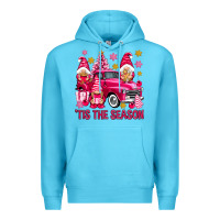 Ocean Blue Tis' the season pink Christmas gnomes truck Premium Hoodie - NancyCooperArtShop