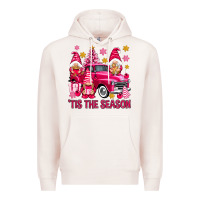 Pale Pink Tis' the season pink Christmas gnomes truck Premium Hoodie - NancyCooperArtShop