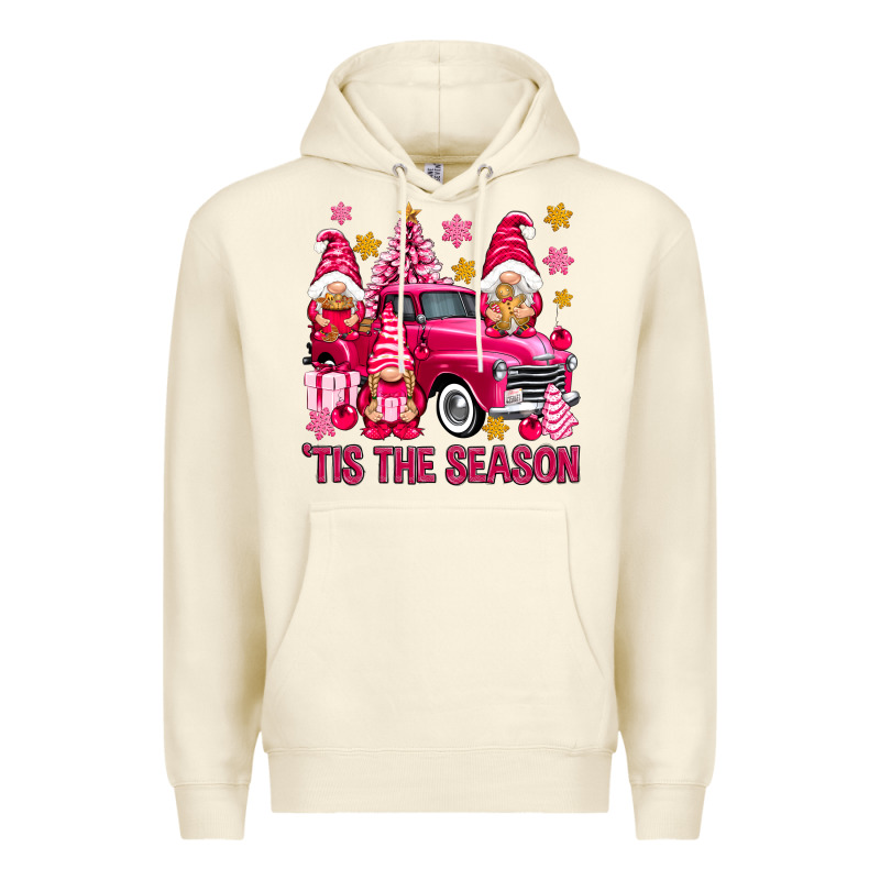Tis' The Season Pink Christmas Gnomes Truck Premium Hoodie by NancyCooperArtShop | Teevron