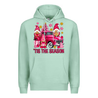 Seafoam Tis' the season pink Christmas gnomes truck Premium Hoodie - NancyCooperArtShop