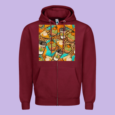 Autumn Cupcakes Seamless Pattern Zipper Hoodie Designed By Bundleandbundleshop