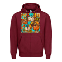 Burgundy fall pumpkin seamless pattern Zipper Hoodie - BundleAndBundleShop