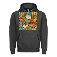 Charcoal Heather fall pumpkin seamless pattern Zipper Hoodie - BundleAndBundleShop