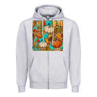 Heather Grey fall pumpkin seamless pattern Zipper Hoodie - BundleAndBundleShop