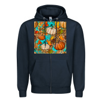 Navy fall pumpkin seamless pattern Zipper Hoodie - BundleAndBundleShop