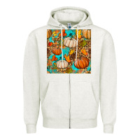 Oatmeal Heather fall pumpkin seamless pattern Zipper Hoodie - BundleAndBundleShop