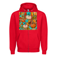Red fall pumpkin seamless pattern Zipper Hoodie - BundleAndBundleShop