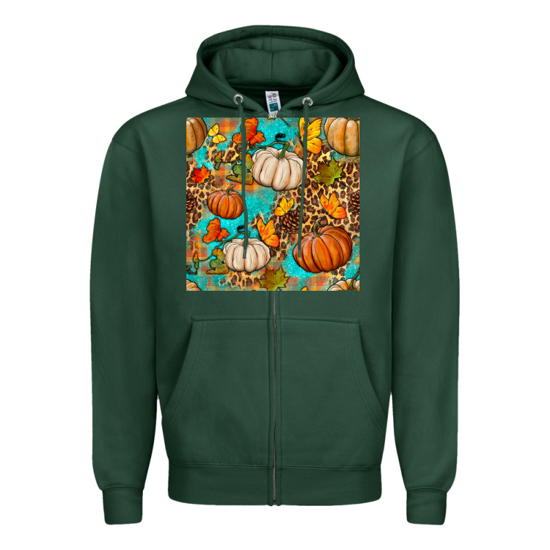 Fall Pumpkin Seamless Pattern Zipper Hoodie by BundleAndBundleShop | Teevron