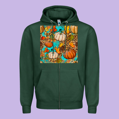 Fall Pumpkin Seamless Pattern Zipper Hoodie Designed By Bundleandbundleshop