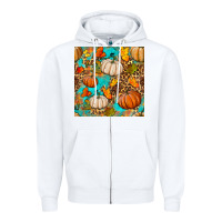 White fall pumpkin seamless pattern Zipper Hoodie - BundleAndBundleShop