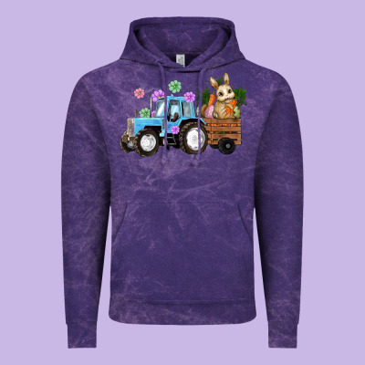 Vintage Hoodie Happy Easter Tractor with Bunny Flowers and Carrot