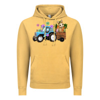 Vintage Mustard Happy Easter Tractor with Bunny Flowers and Carrot Vintage Hoodie - RanaPortraitStore