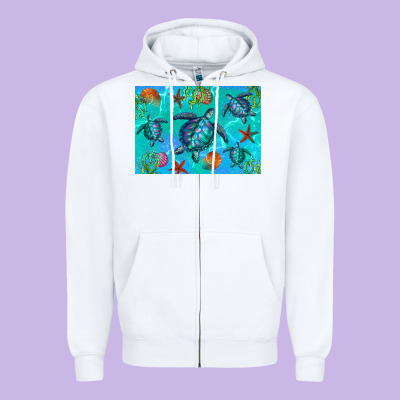 Turtle Seashells Starfish Zipper Hoodie Designed By Artiststas