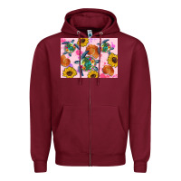 Burgundy Sunflowers Turtle Zipper Hoodie - Artiststas