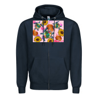 Navy Sunflowers Turtle Zipper Hoodie - Artiststas