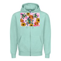 Seafoam Sunflowers Turtle Zipper Hoodie - Artiststas