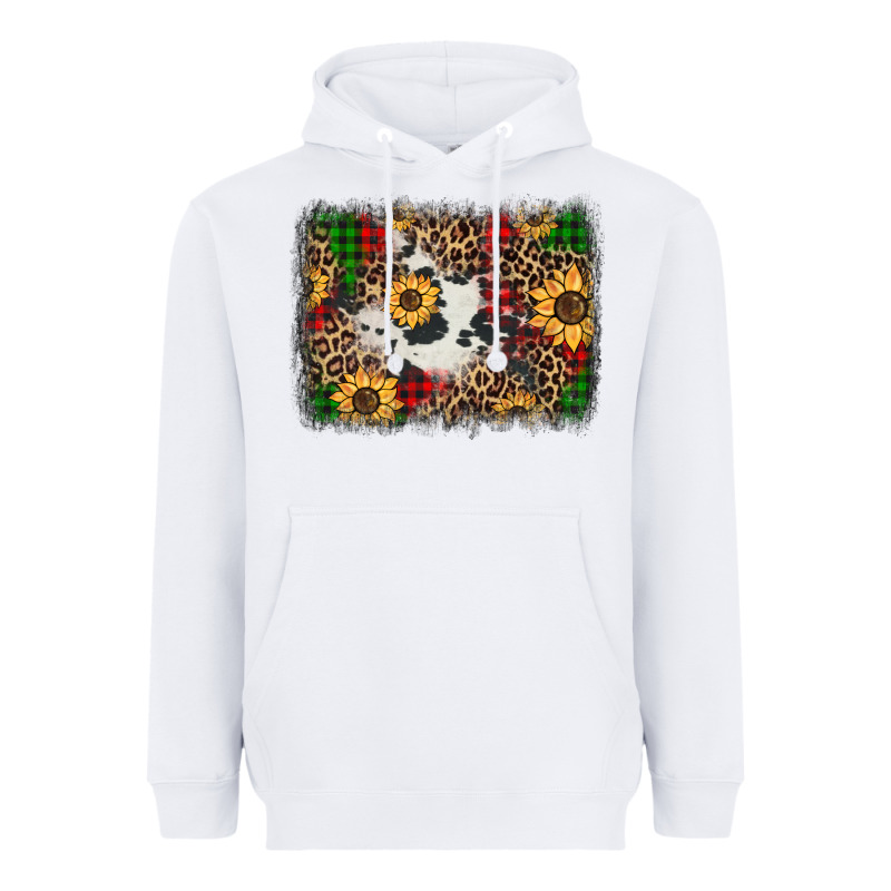 Distressed Christmas Sunflowers Leopard Cowhide Background Heavyweight Hoodie by Jasminsmagicworld | Teevron