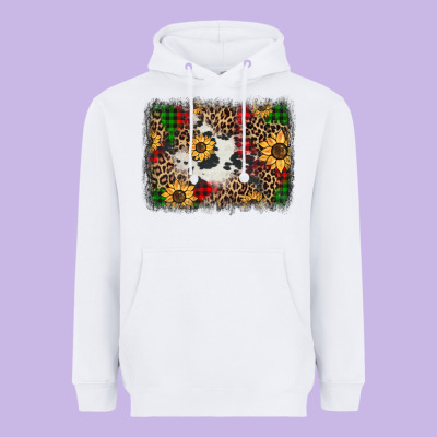 Distressed Christmas Sunflowers Leopard Cowhide Background Heavyweight Hoodie Designed By Jasminsmagicworld