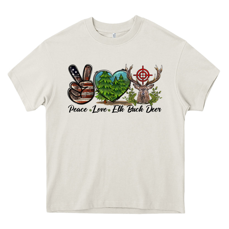 Peace Love Elk Buck Deer Heavy Core Tee by LillyAllenDesigns | Teevron