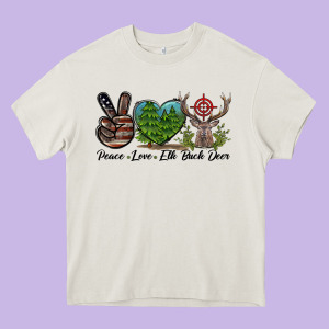 Peace Love Elk Buck Deer Heavy Core Tee Designed By Lillyallendesigns
