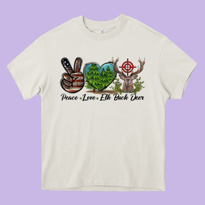 Peace Love Elk Buck Deer Heavy Core Tee Designed By Lillyallendesigns