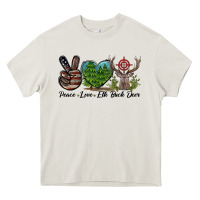 Cream Peace Love Elk Buck Deer Heavy Core Tee - LillyAllenDesigns